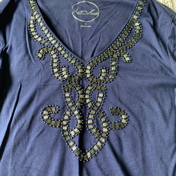 INC Navy Tailored Shirt with Sequin Embellishments - Picture 3 of 5